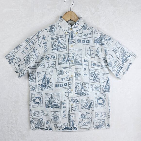 Reyn Spooner Blue and White Casual Button Down Shirt - Picture 2 of 10